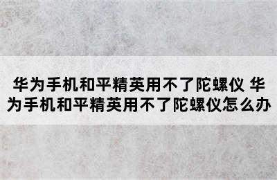 华为手机和平精英用不了陀螺仪 华为手机和平精英用不了陀螺仪怎么办